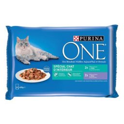 4x85g Chat d'Intérieur thon, veau Purina One - Pâtée pour chat