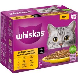 12x85g Whiskas 1+ Sélection de volaille en sauce - Pâtée pour chat