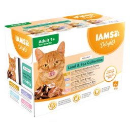 24x85g IAMS Delights Adult en sauce lot mixte Terre & mer - Pâtée pour chat