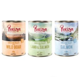 Purizon Adult 12 x 400 g pour chat - sans céréales - lot mixte (2 x sanglier, 2 x saumon, 2 x agneau)