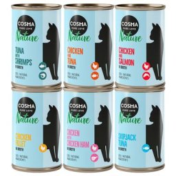 10x140g lot mixte I : 6 saveurs Nature Cosma pour chat + 2 boîtes offertes !