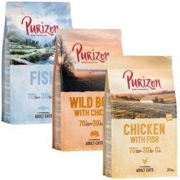 Lot mixte Purizon - sans céréales pour chat 3 x 2,5 kg - poulet, poisson - poisson - sanglier