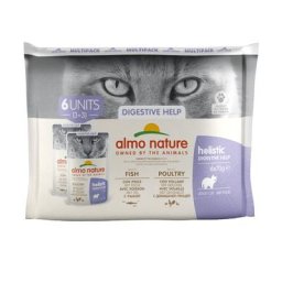 Almo Nature Holistic Digestive Help pour chat - lot mixte : 3 x 70 g volaille + 3 x 70 g poisson