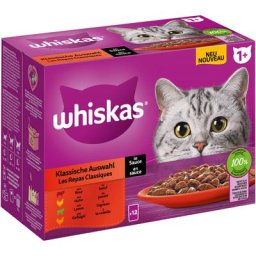 12x85g Whiskas 1+ Sélection classique en sauce - Pâtée pour chat