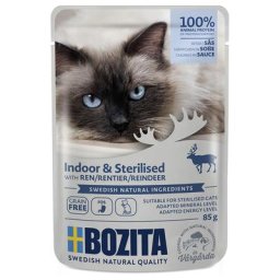 12x85g Bozita Bouchées en sauce Indoor & Sterilised renne - Pâtée pour chat