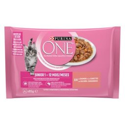 4x85g Purina One Junior saumon, carottes - Pâtée pour chat
