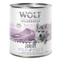 24x800g Junior Wild Hills, canard, veau Wolf of Wilderness nourriture humide pour chien