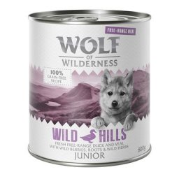 24x800g Junior Free Range Wild Hills - canard, veau Wolf of Wilderness nourriture humide pour chien