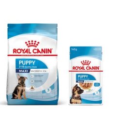 Pack bi-nutrition : croquettes + sachets Royal Canin Maxi pour chien - croquettes Puppy (15 kg) + sachets Puppy (10 x 140 g)