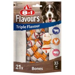 21 os à mâcher, XS Triple Flavour 8in1 Friandises pour chien : -15 % !