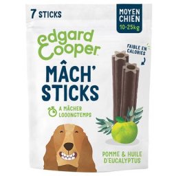 7 bâtonnets Edgard & Cooper Mâch' Sticks pomme, eucalyptus pour chiens de taille moyenne (10-25kg)