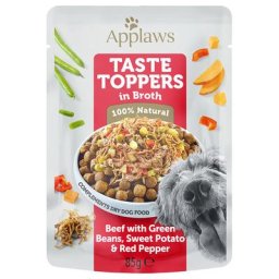 12x85g Applaws Taste Toppers en bouillon bœuf, haricots verts - Pâtée pour chien