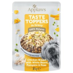 12x85g Applaws Taste Toppers en sauce poulet, pois, potiron, haricots blancs - Pâtée pour chien