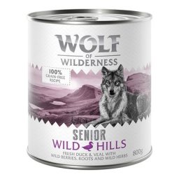 24x800g Senior Wild Hills, canard, veau Wolf of Wilderness nourriture humide pour chien