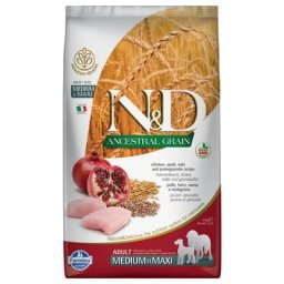 12kg Farmina N&D Ancestral Grain Adult Medium & Maxi poulet, grenade - Croquettes pour chien