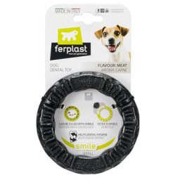 Anneau à mâcher Ferplast Smile, noir pour chien - taille S : 12 cm de diamètre x H 2,4 cm
