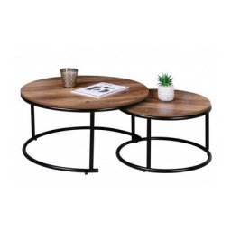 Ensemble de 2 tables basses gigognes joya - Noir et bois - Métal et bois - Diamètres 57 et 77 cm