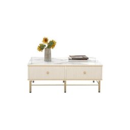 Table basse Table basse en placage de marbre blanc brillant Table de salon contemporaine à 4