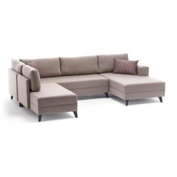 Cotecosy - Canapé panoramique d'angle à gauche modulable Lardie Tissu Blanc crème - Crème