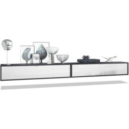 Ensemble de 2 set meuble tv Lana 140 lowboards noir mat - haute brillance - Façades en Blanc haute
