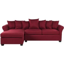 Canapé d'Angle Côté Droit Fixe en Tissu Rouge Foncé de Qualité avec Coussins Extra Idéal pour 3