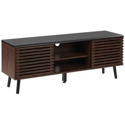 Meuble tv en Imitation Bois Foncé avec Deux Portes Coulissantes au Style Rétro 54 cm de Hauteur