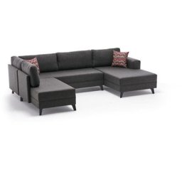 Canapé panoramique d'angle à gauche modulable Lardie Tissu Anthracite - Anthracite