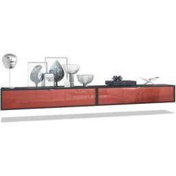 Ensemble de 2 set meuble tv Lana 140 lowboards noir mat - haute brillance - Façades en Bordeaux