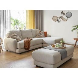 Claude - canapé d'angle - avec pouf d'appoint - en tissu bouclette - 4 places - droit - beige