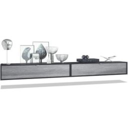 Vladon - Ensemble de 2 set meuble tv Lana 140 lowboards noir mat - haute brillance - Façades en