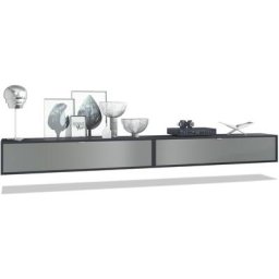 Vladon - Ensemble de 2 set meuble tv Lana 140 lowboards noir mat - haute brillance - Façades en