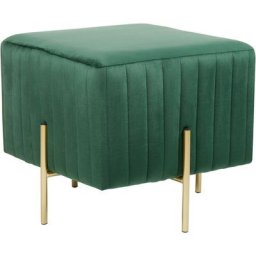 Pouf Capitonné Glamour avec Pieds Métal Dorés en Velours Vert Dayton - Vert