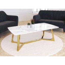 Table basse rectangulaire design effet marbre blanc et doré johanna - blanc doré