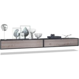Vladon - Ensemble de 2 set meuble tv Lana 140 lowboards noir mat - haute brillance - Façades en