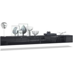 Vladon - Ensemble de 2 set meuble tv Lana 140 lowboards noir mat - haute brillance - Façades en