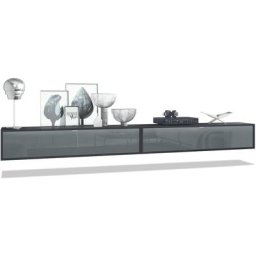 Vladon - Ensemble de 2 set meuble tv Lana 140 lowboards noir mat - haute brillance - Façades en