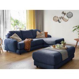 Claude - canapé d'angle - avec pouf d'appoint - en tissu bouclette - 4 places - droit - bleu marine