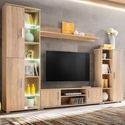 Unité murale tv avec lumières led Chêne sonoma