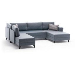 Canapé panoramique d'angle à gauche modulable Lardie Tissu Bleu clair - Bleu clair