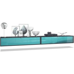 Ensemble de 2 set meuble tv Lana 140 lowboards noir mat - haute brillance - Façades en Turquoise