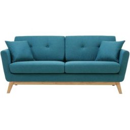 Canapé scandinave 3 places et 2 coussins bleu canard hoga - Bleu canard