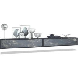 Vladon - Ensemble de 2 set meuble tv Lana 140 lowboards noir mat - haute brillance - Façades en