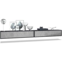 Vladon - Ensemble de 2 set meuble tv Lana 140 lowboards noir mat - haute brillance - Façades en