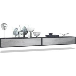 Vladon Ensemble de 2 set meuble TV Lana 140 lowboards noir mat - haute brillance - Façades en