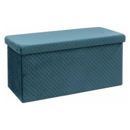 Pouf & Coffre de Rangement Velours 76cm Bleu