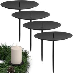 4 x Support Bougie en métal noir, Diamètre 6 cm Artecsis Porte bougie avec Pic pour Couronne de
