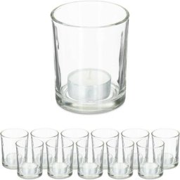 Relaxdays - Lot de 12 photophores en verre pour bougies chauffe-plat, design simple, h x d : 8,5 x