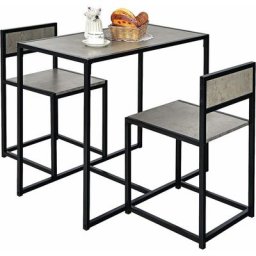 COSTWAY Ensemble Table à Manger 3 Pièces avec 2 Chaises Encastrable de Style Industriel Moderne,