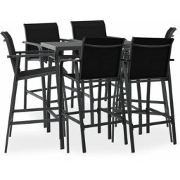 Ensemble Table de bar + 6 Chaises de bar de jardin - Table Haute avec 6 Tabourets Noir BV831296