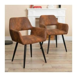Meubles Cosy - Lot de 2 Chaise de Salle à Manger, Tissu en Daim Marron, Pieds en Métal Peint Noir,